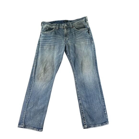 Silver Jeans Mens 36x30 Blue Eddie Medium‎ Wash Whiskering Fading - Picture 1 of 9